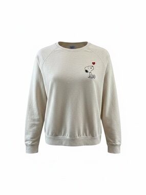 NWOT Instant Message Peanuts Snoopy Heart Graphic Sweatshirt Oatmeal Crewneck LG